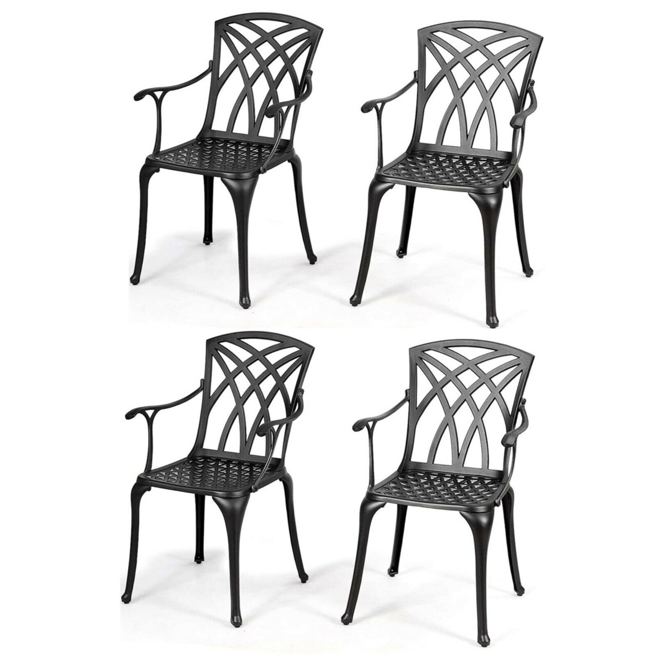 Set Of 4 Cast Aluminum Dining Chairs Sturdy Solid Construction W/Armrest Black
